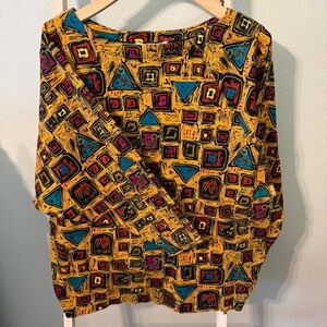 Vintage Anne Pinkerton Abstract Tribal Geometric Cotton Top Made in Japan Size M